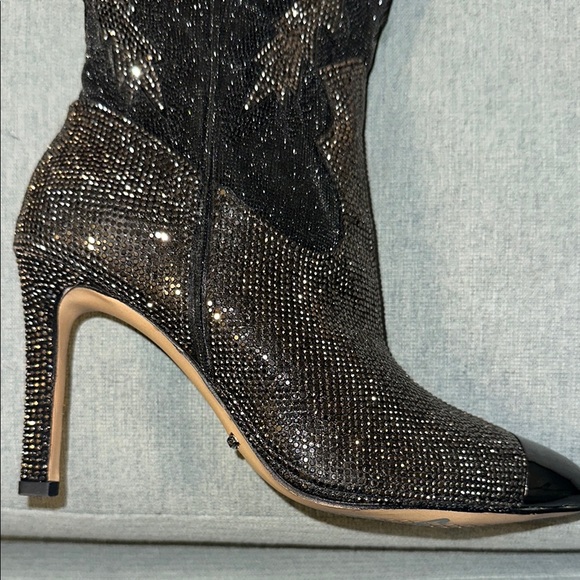 Gianni Bini Black and Silver Heeled Boots with Stiletto Elegance - Picture 5 of 6